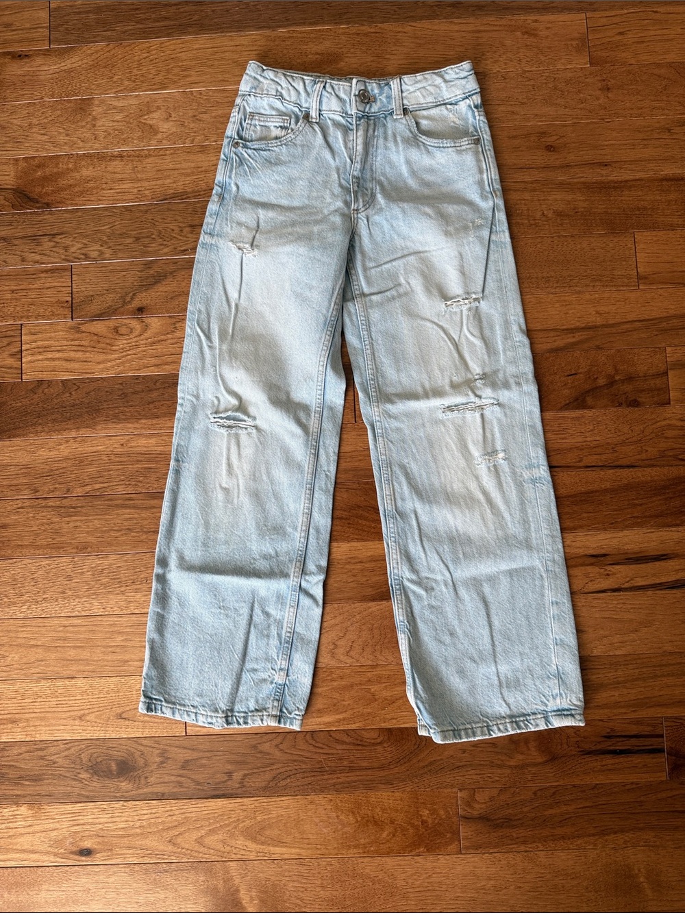 Zara Light Wash Distressed Straight Leg Jeans